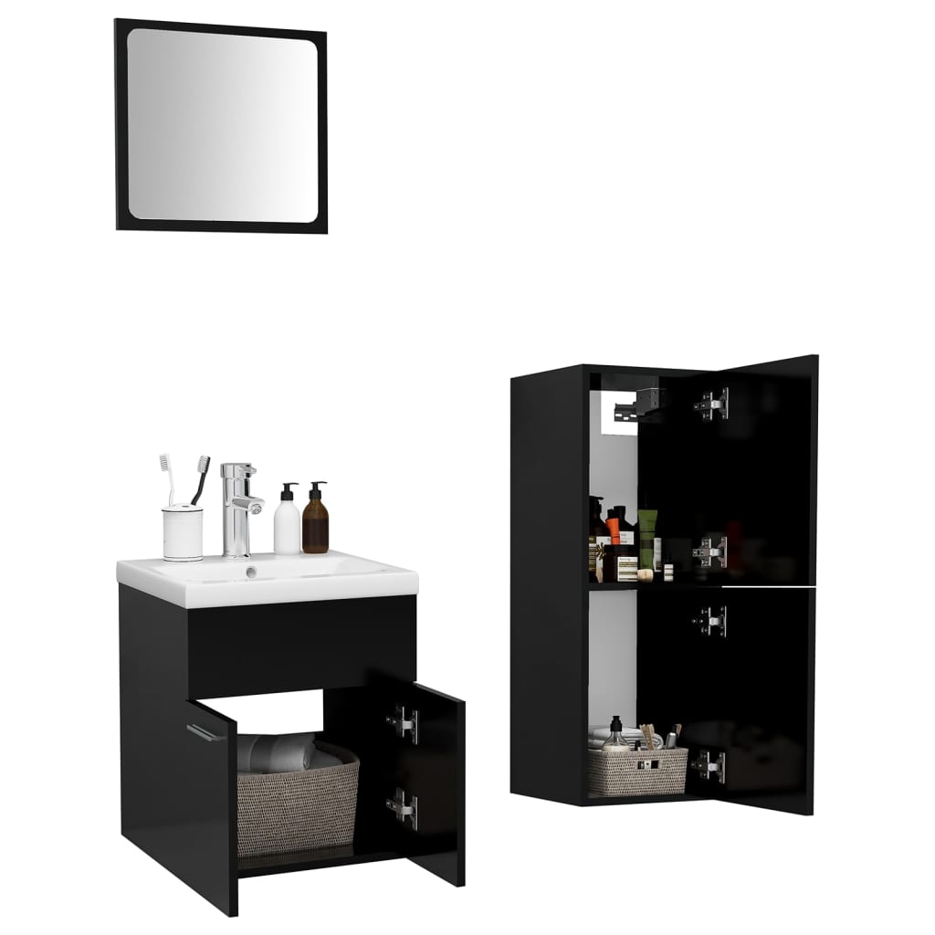 Bathroom Furniture Set Black Engineered Wood