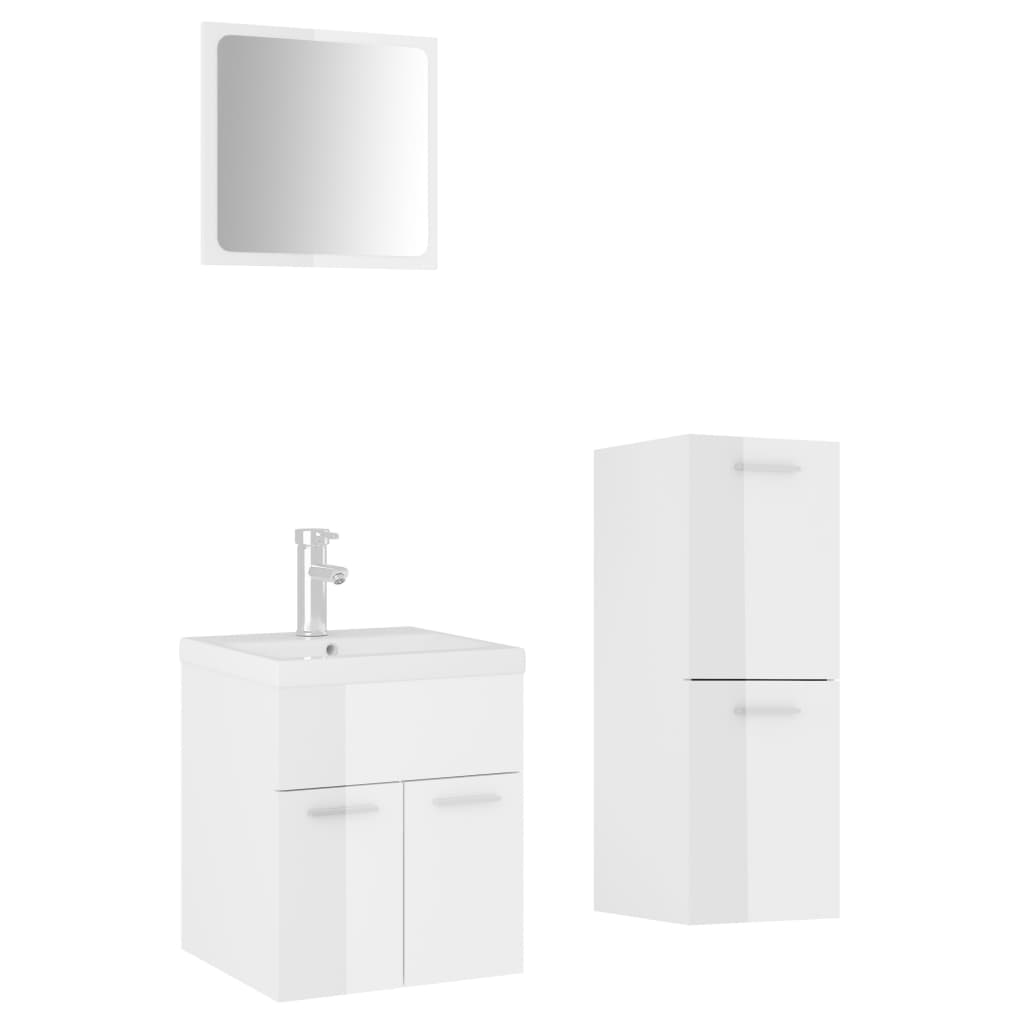 Bathroom Furniture Set High Gloss White Engineered Wood