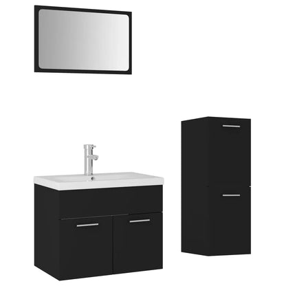 Bathroom Furniture Set Black Engineered Wood