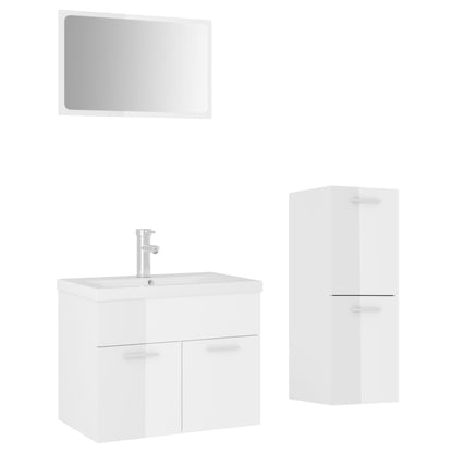 Bathroom Furniture Set High Gloss White Engineered Wood