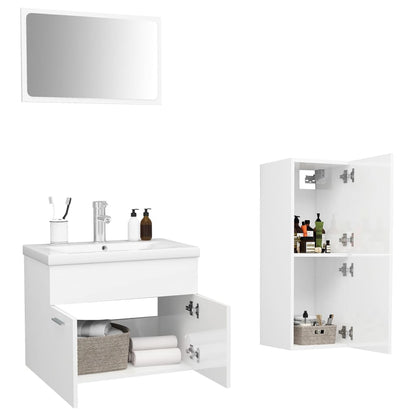 Bathroom Furniture Set High Gloss White Engineered Wood