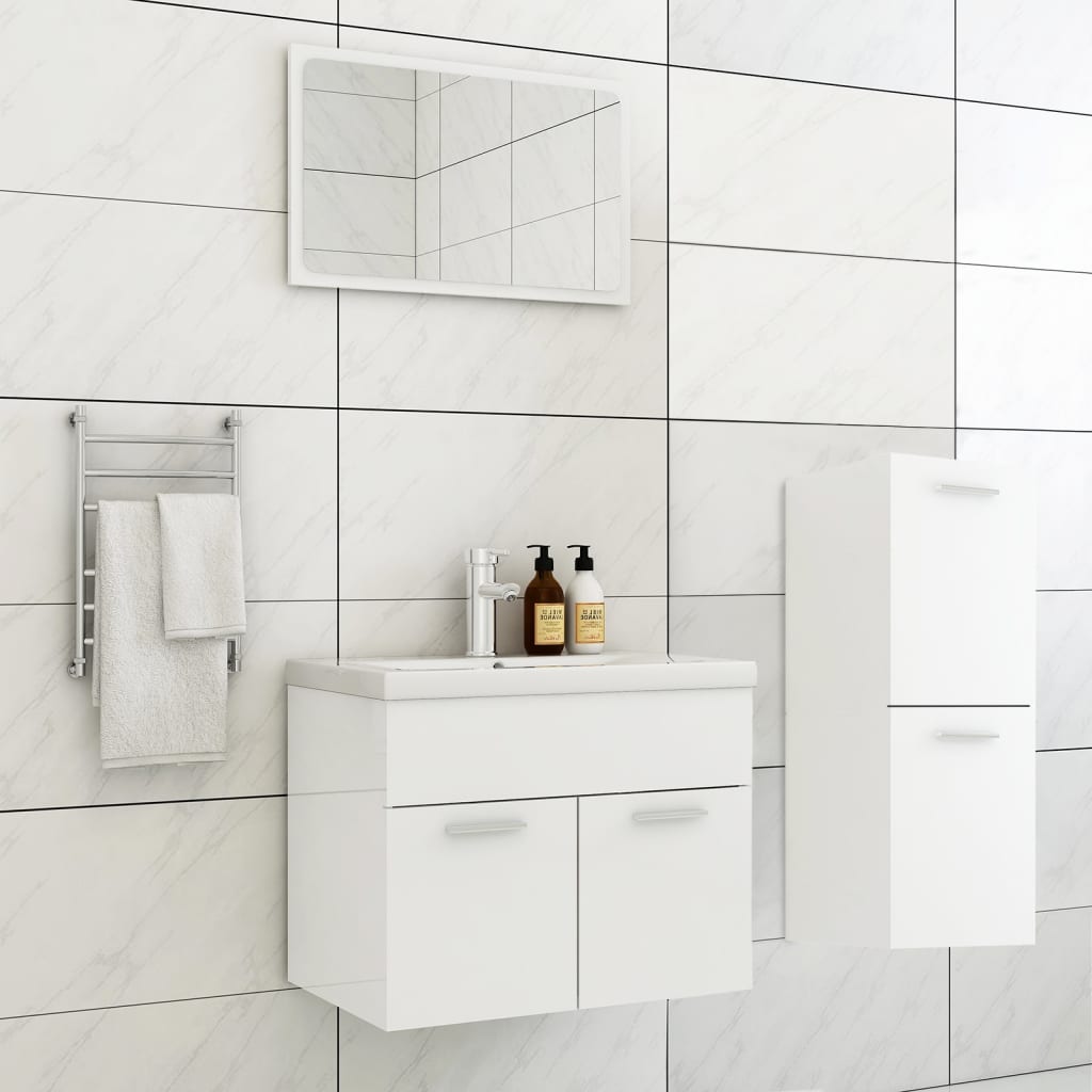 Bathroom Furniture Set High Gloss White Engineered Wood