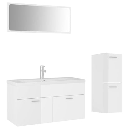 Bathroom Furniture Set High Gloss White Engineered Wood