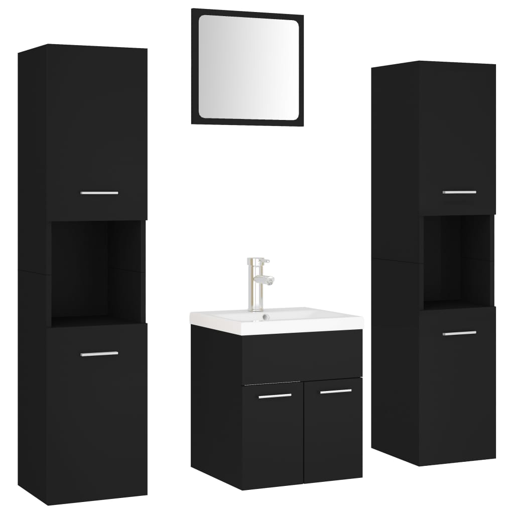 Bathroom Furniture Set Black Engineered Wood