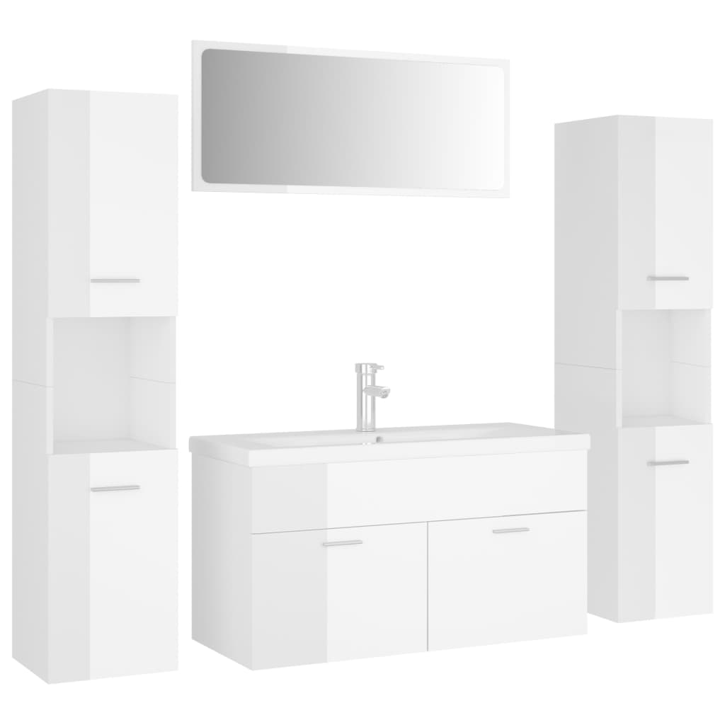 Bathroom Furniture Set High Gloss White Engineered Wood