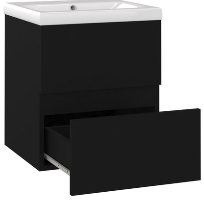 Sink Cabinet with Built-in Basin Black Engineered Wood