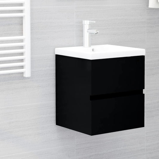 Sink Cabinet with Built-in Basin Black Engineered Wood