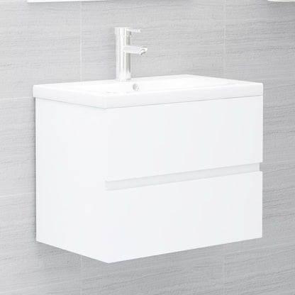 Sink Cabinet with Built-in Basin White Engineered Wood