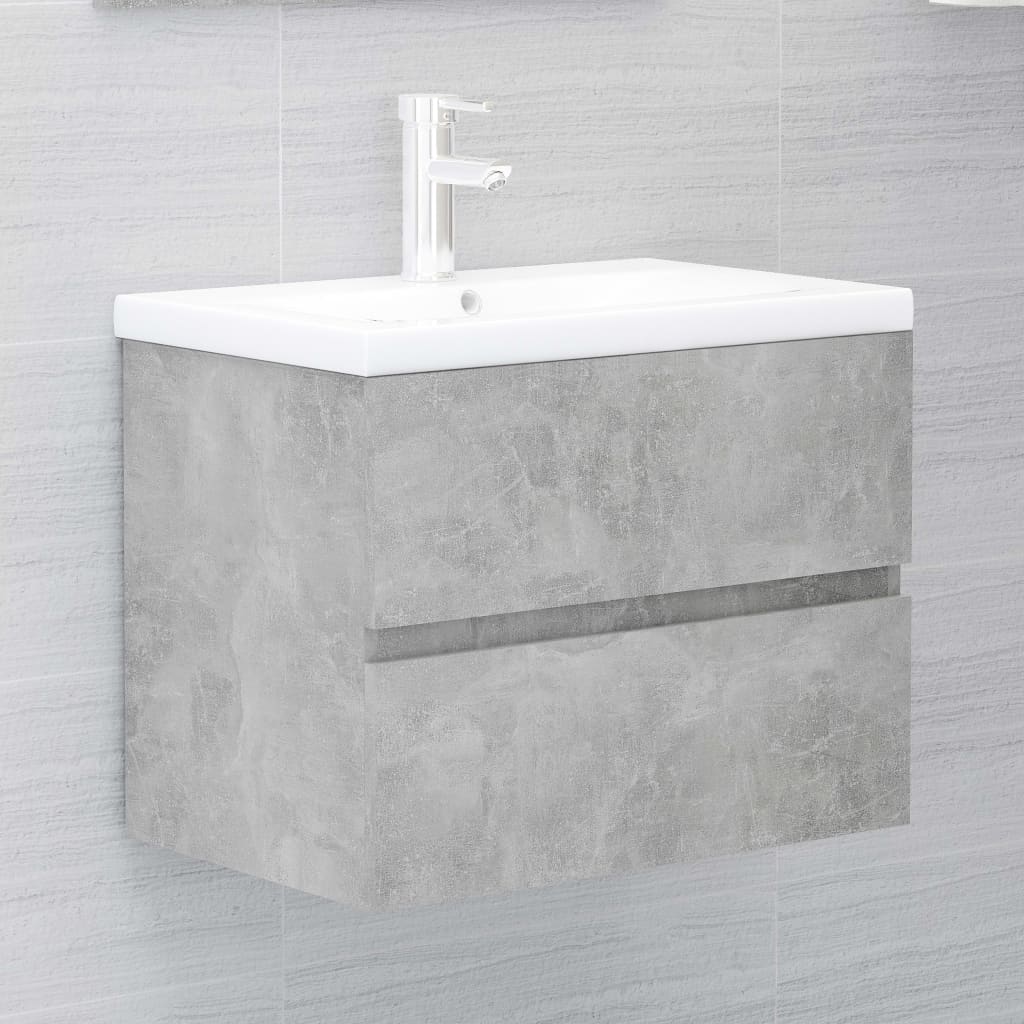 Sink Cabinet with Built-in Basin Concrete Grey Engineered Wood