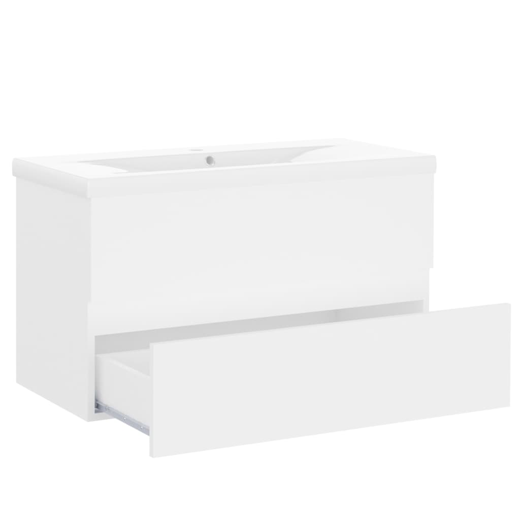 Sink Cabinet with Built-in Basin White Engineered Wood