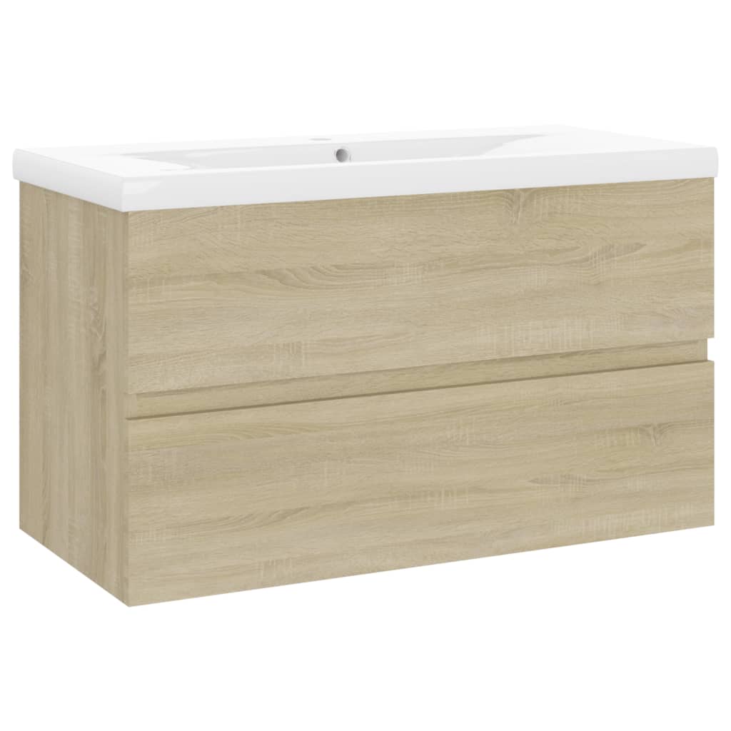 Sink Cabinet with Built-in Basin Sonoma Oak Engineered Wood