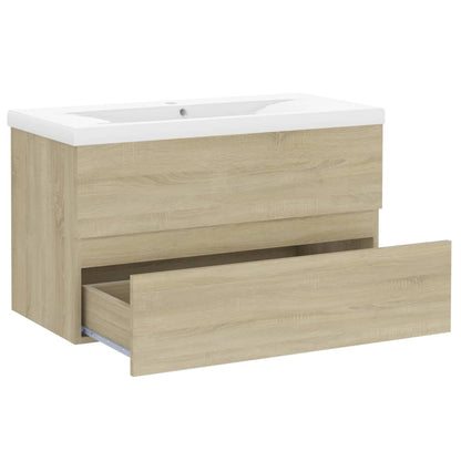 Sink Cabinet with Built-in Basin Sonoma Oak Engineered Wood