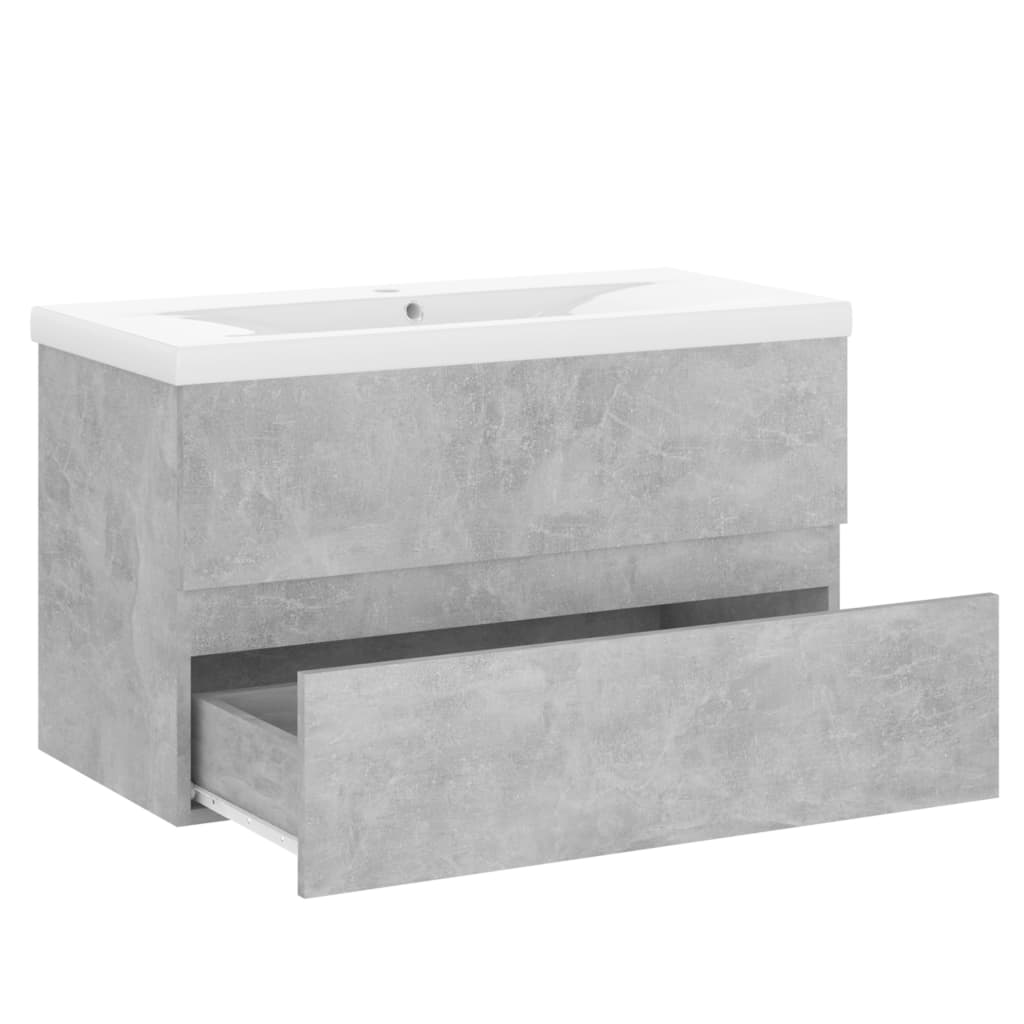 Sink Cabinet with Built-in Basin Concrete Grey Engineered Wood