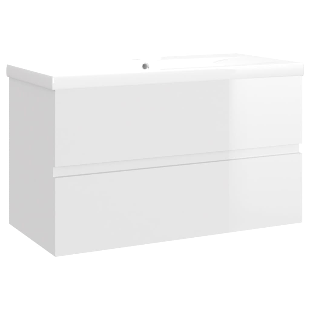 Sink Cabinet with Built-in Basin High Gloss White Engineered Wood