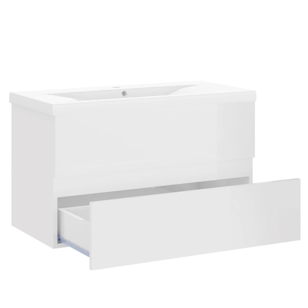 Sink Cabinet with Built-in Basin High Gloss White Engineered Wood