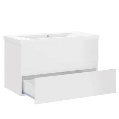 Sink Cabinet with Built-in Basin High Gloss White Engineered Wood