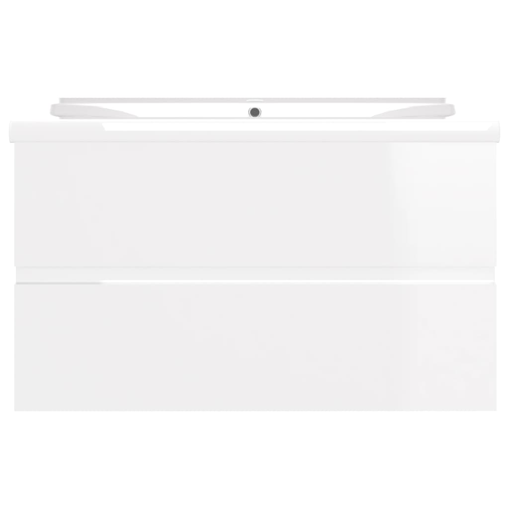 Sink Cabinet with Built-in Basin High Gloss White Engineered Wood