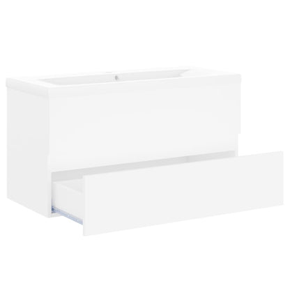 Sink Cabinet with Built-in Basin White Engineered Wood