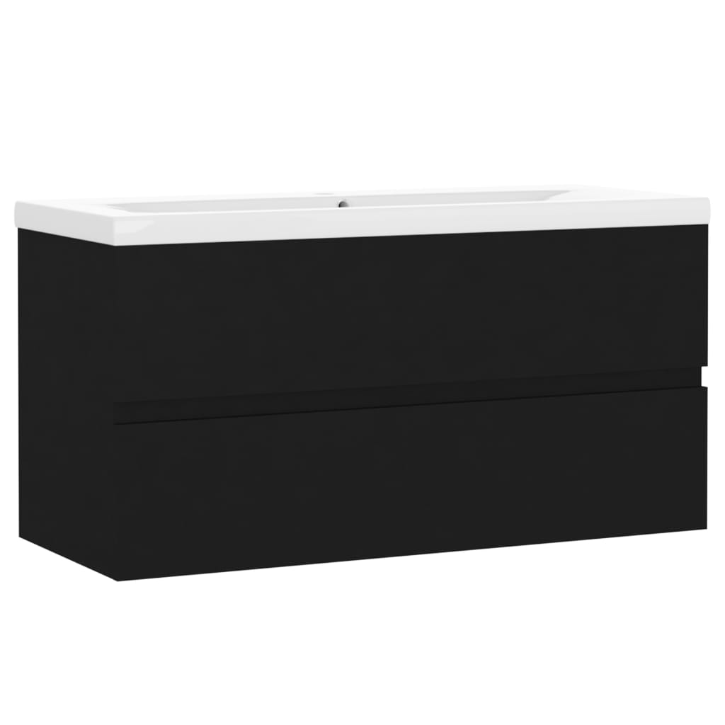 Sink Cabinet with Built-in Basin Black Engineered Wood