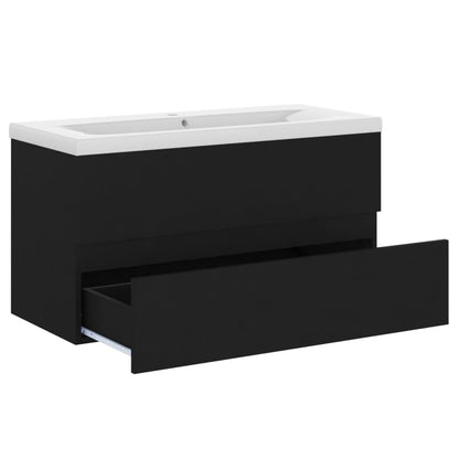 Sink Cabinet with Built-in Basin Black Engineered Wood