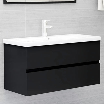 Sink Cabinet with Built-in Basin Black Engineered Wood