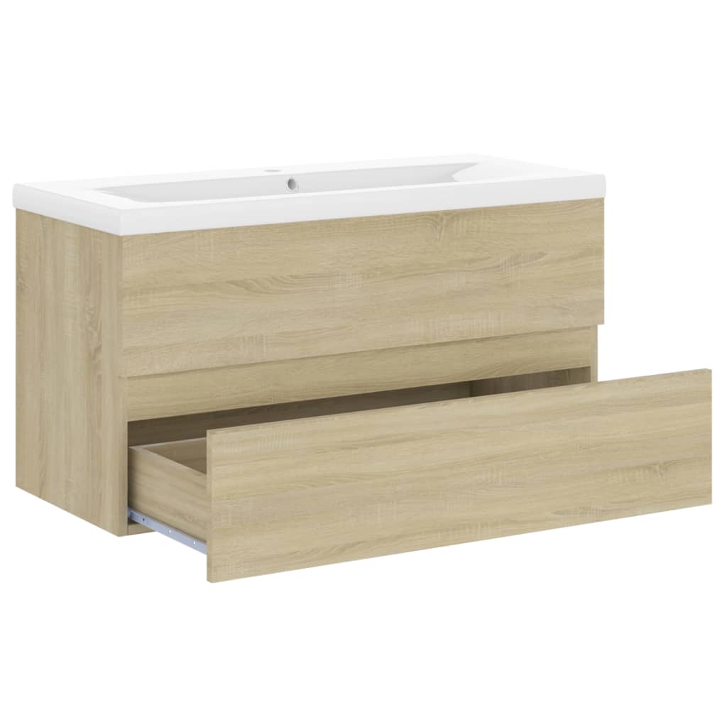 Sink Cabinet with Built-in Basin Sonoma Oak Engineered Wood