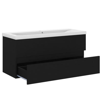 Sink Cabinet with Built-in Basin Black Engineered Wood