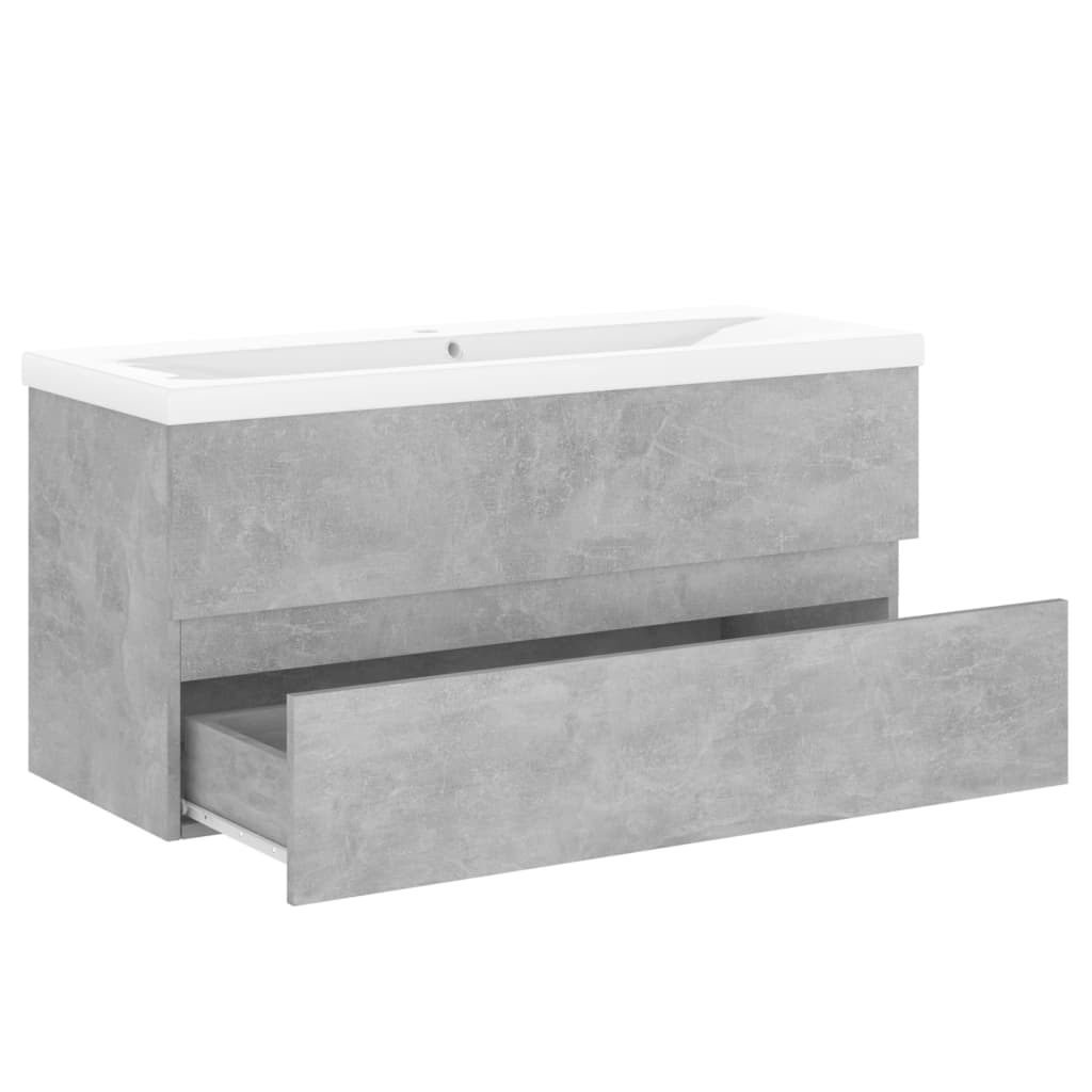 Sink Cabinet with Built-in Basin Concrete Grey Engineered Wood