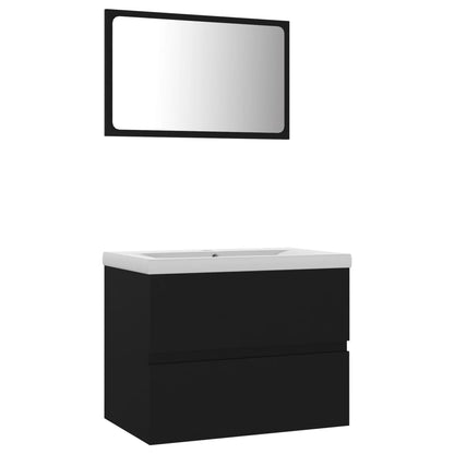 Bathroom Furniture Set Black Engineered Wood