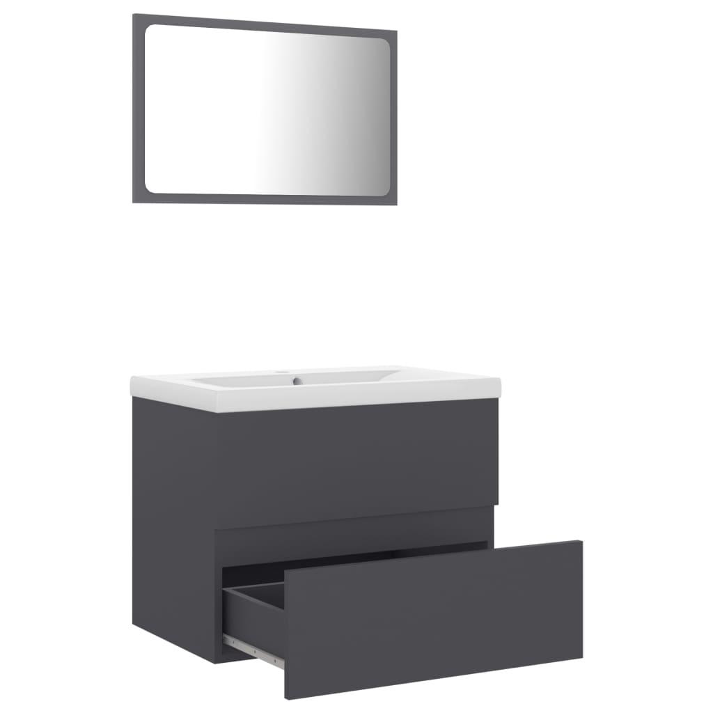 Bathroom Furniture Set Grey Engineered Wood