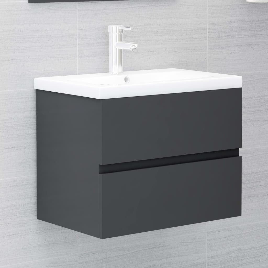 Bathroom Furniture Set Grey Engineered Wood