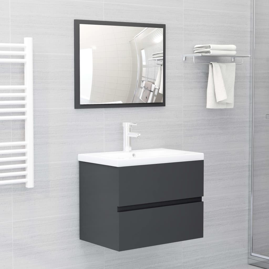 Bathroom Furniture Set Grey Engineered Wood