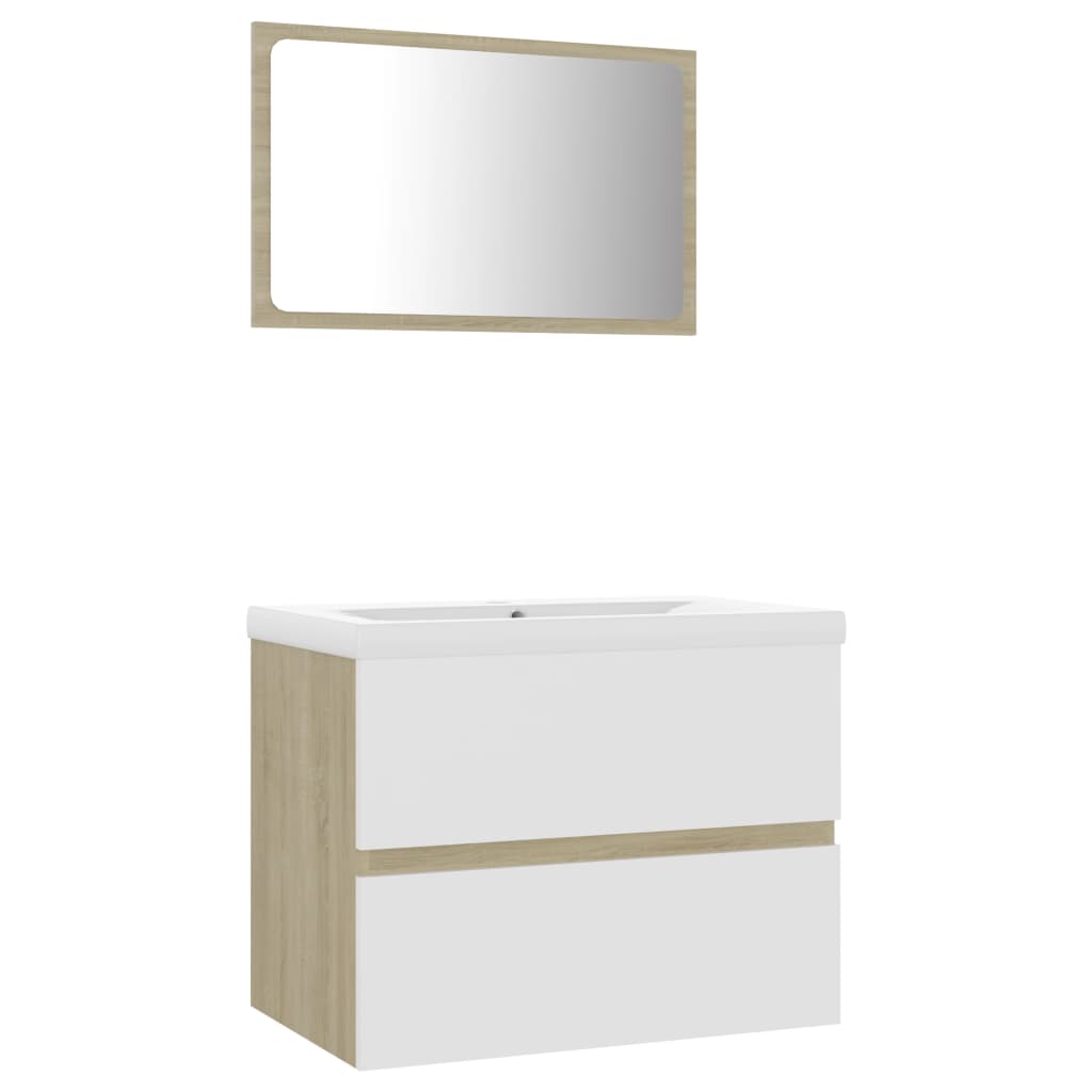 Bathroom Furniture Set White and Sonoma Oak Engineered Wood