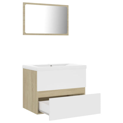 Bathroom Furniture Set White and Sonoma Oak Engineered Wood