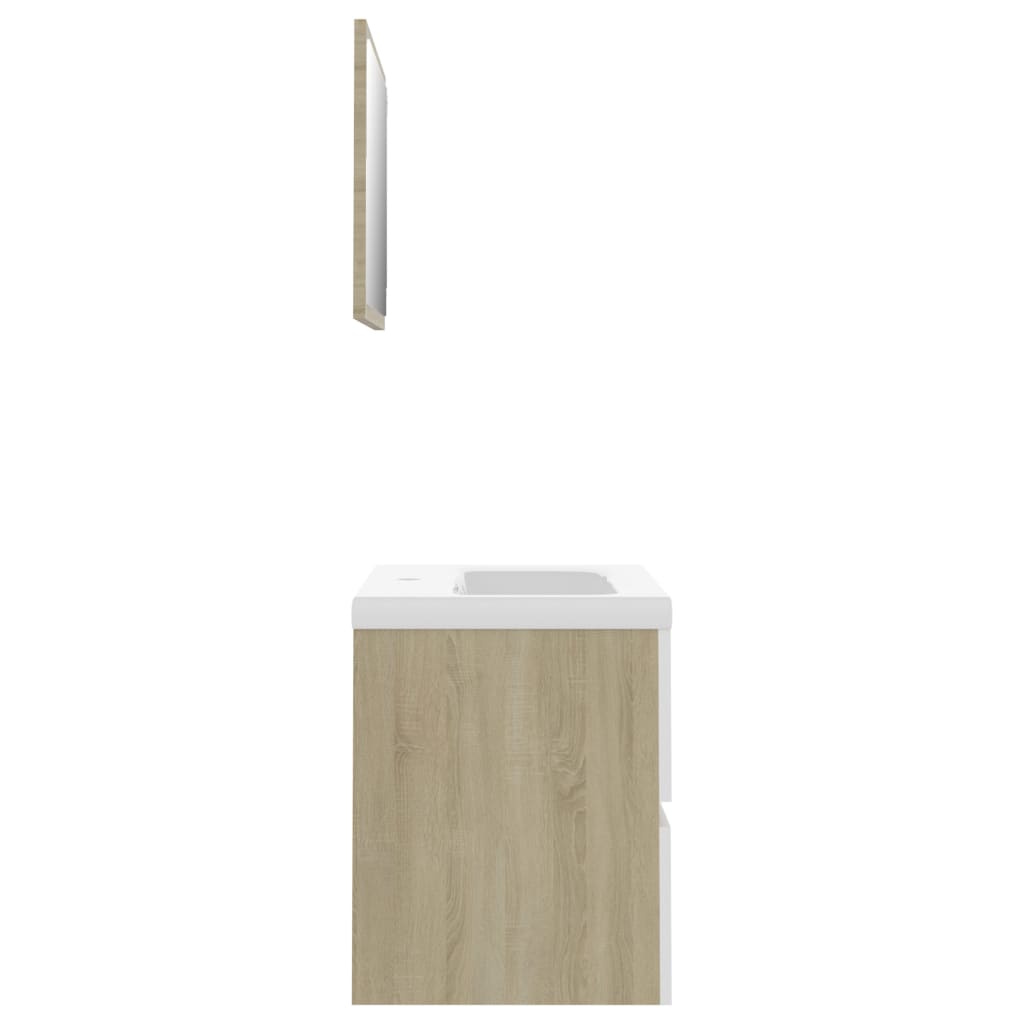 Bathroom Furniture Set White and Sonoma Oak Engineered Wood