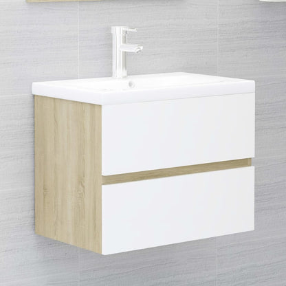 Bathroom Furniture Set White and Sonoma Oak Engineered Wood