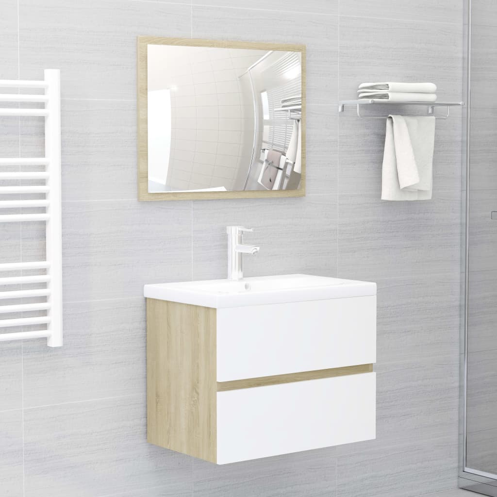 Bathroom Furniture Set White and Sonoma Oak Engineered Wood