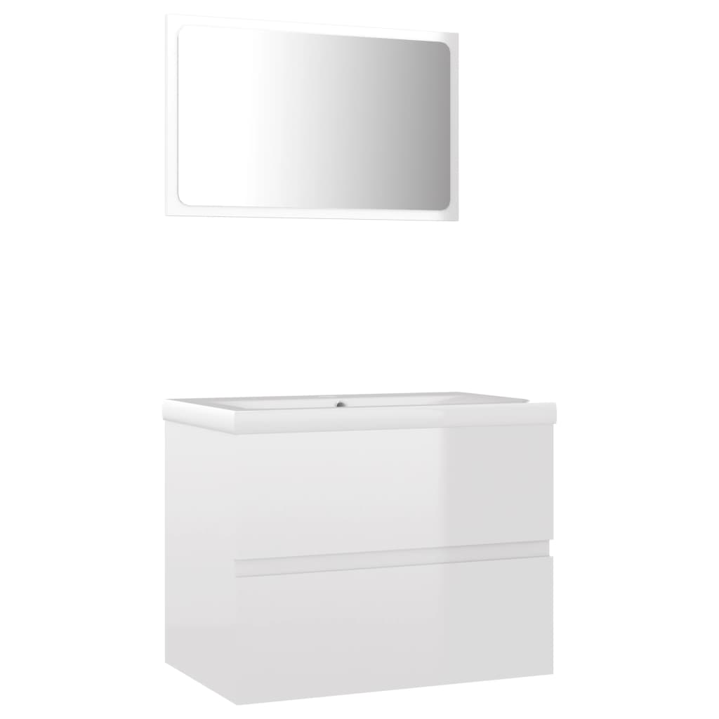 Bathroom Furniture Set High Gloss White Engineered Wood