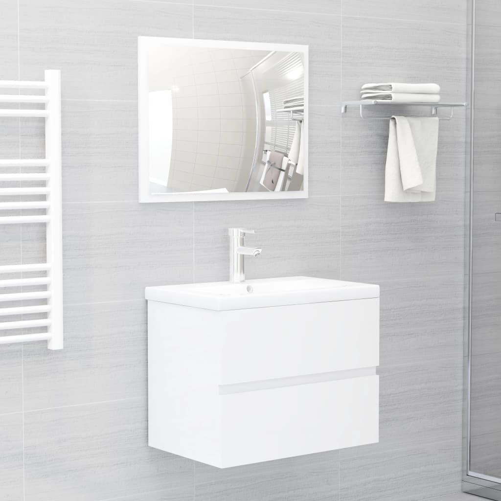 Bathroom Furniture Set High Gloss White Engineered Wood