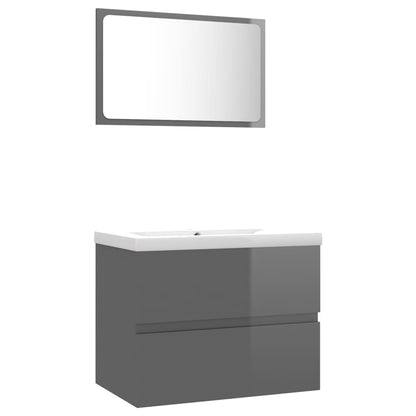 Bathroom Furniture Set High Gloss Grey Engineered Wood