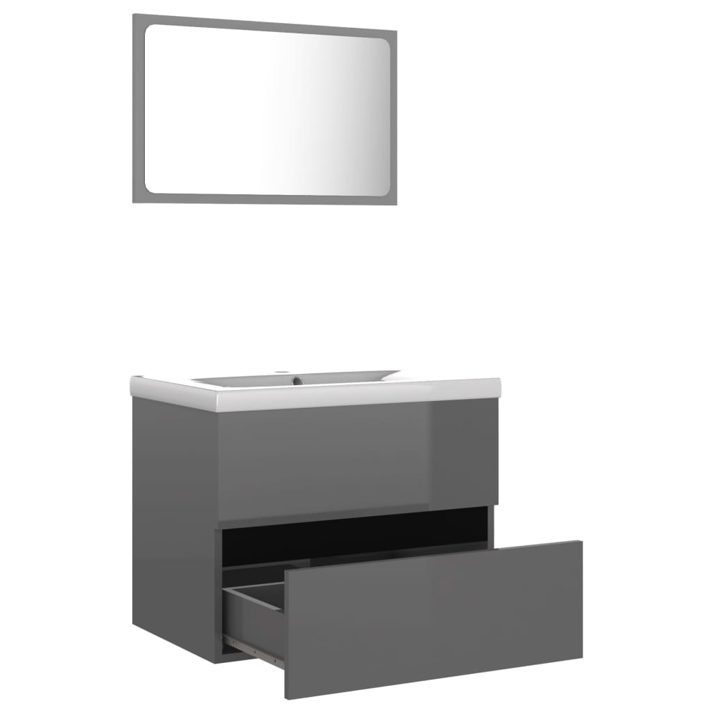 Bathroom Furniture Set High Gloss Grey Engineered Wood