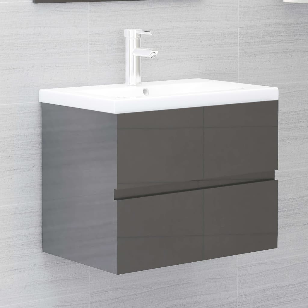 Bathroom Furniture Set High Gloss Grey Engineered Wood