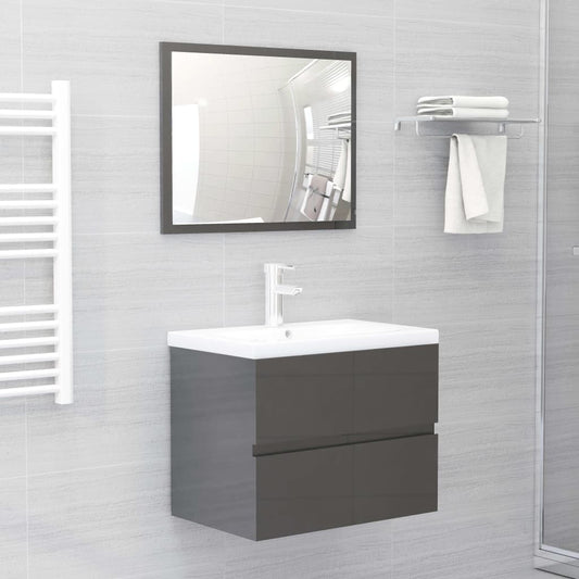 Bathroom Furniture Set High Gloss Grey Engineered Wood