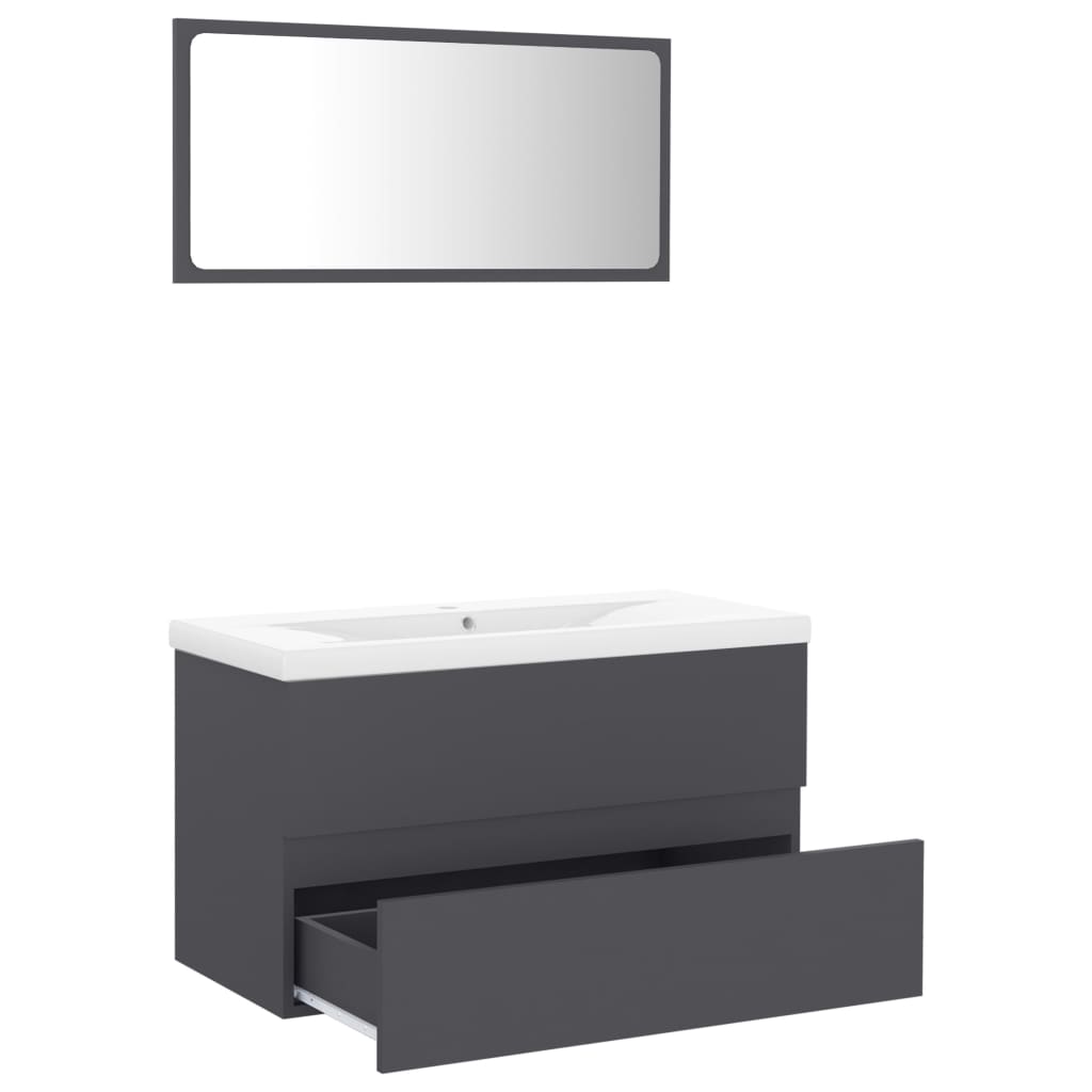 Bathroom Furniture Set Grey Engineered Wood