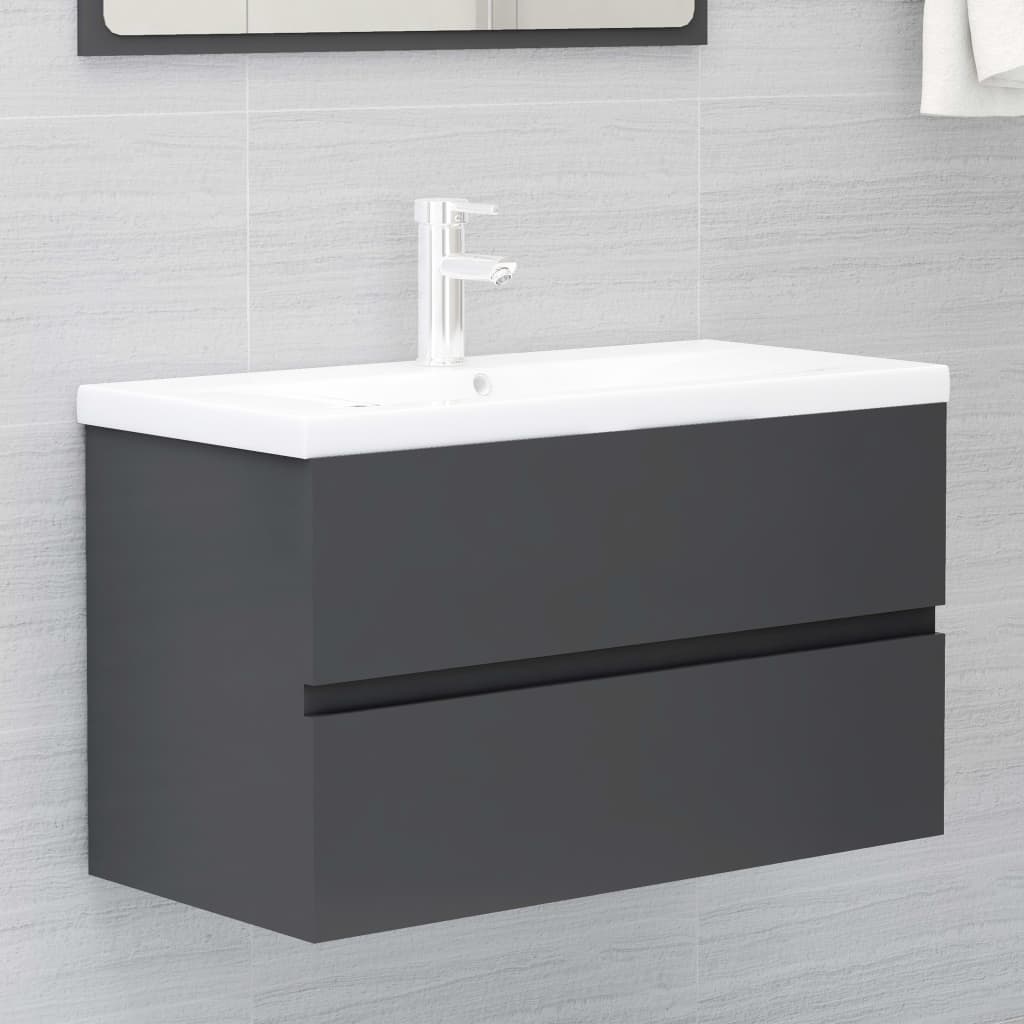 Bathroom Furniture Set Grey Engineered Wood