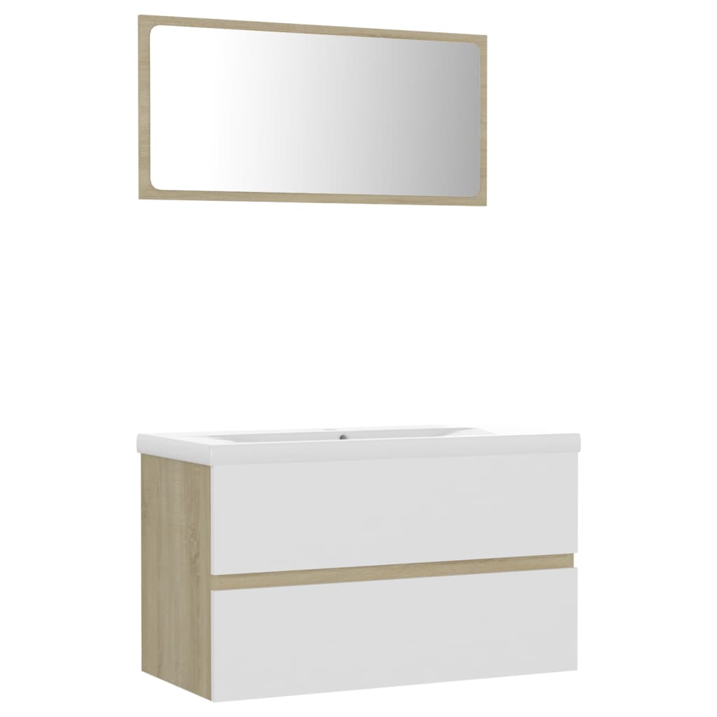 Bathroom Furniture Set White and Sonoma Oak Engineered Wood