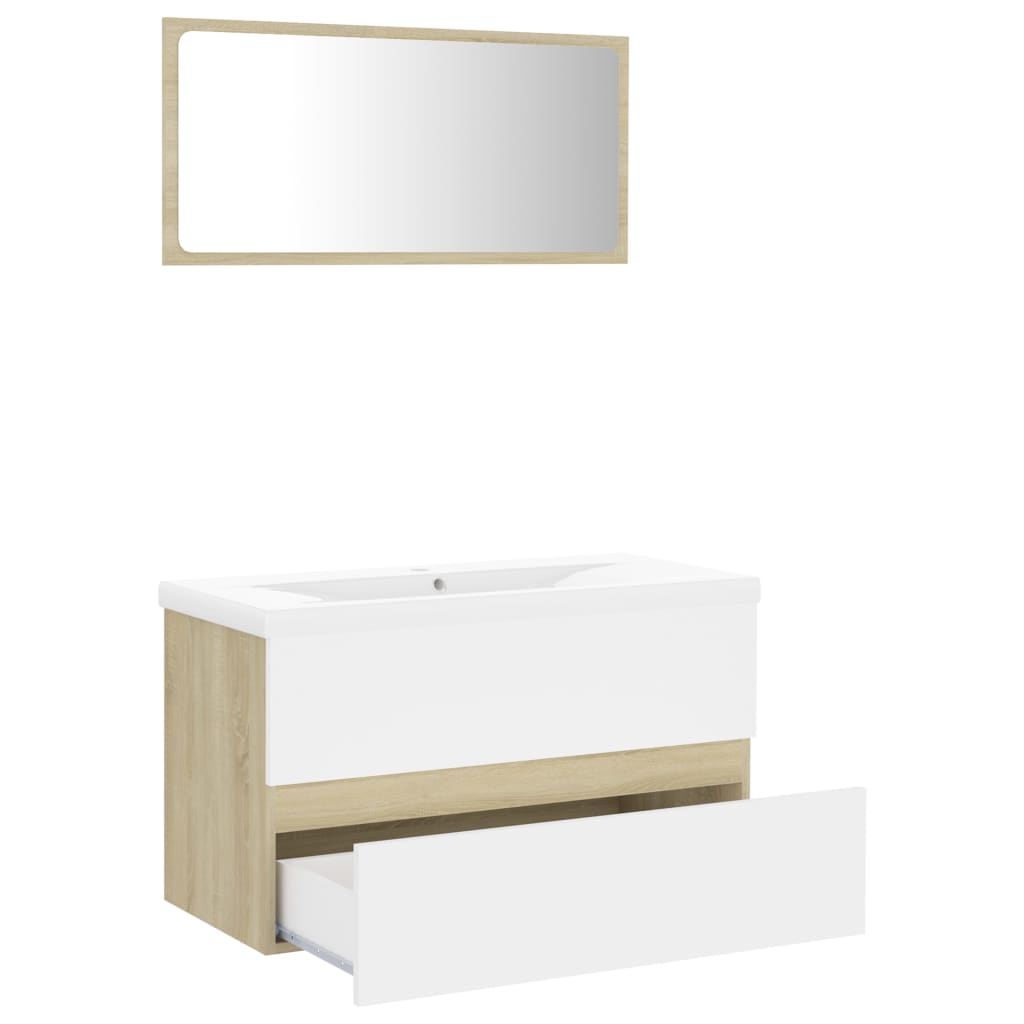 Bathroom Furniture Set White and Sonoma Oak Engineered Wood