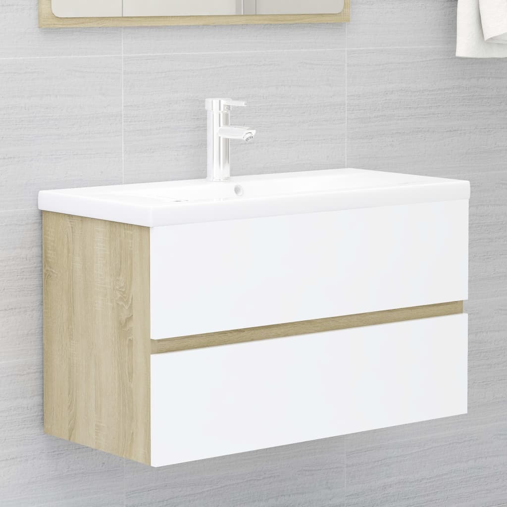 Bathroom Furniture Set White and Sonoma Oak Engineered Wood