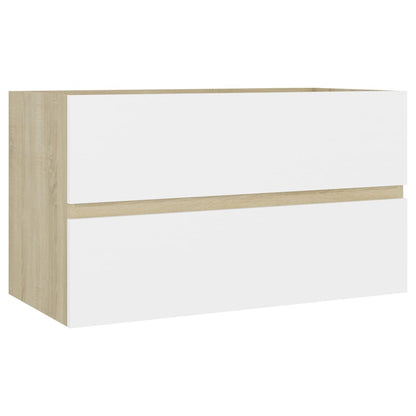 Bathroom Furniture Set White and Sonoma Oak Engineered Wood