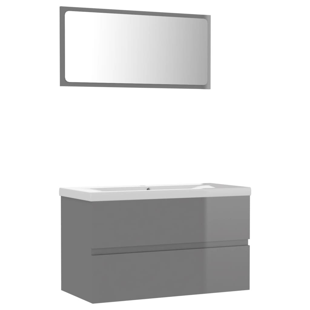 Bathroom Furniture Set High Gloss Grey Engineered Wood